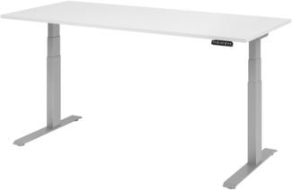 bümö elektrisch höhenverstellbarer Schreibtisch 180x80 cm in weiß, Gestell silber mit Memory-Steuerung, elektrischer Bürotisch höhenverstellbar Gaming Tisch, XDKB19-W-S