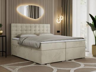 Boxspringbett, Deko Bed mit Matratze und Topper - SUSAN - 200x200cm - Beige Velours - H3