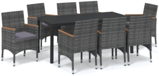 vidaXL 9-tlg. Garten-Essgruppe mit Kissen Poly Rattan Grau 3095032