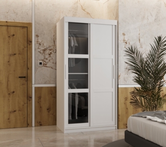 MOEBLO Schiebetürenschrank DEMO III (Kleiderschrank Schwebetürenschrank 2-türig Schrank mit vielen Einlegeböden und Kleiderstange mit LED Gaderobe Schiebtüren Schlafzimmer- Wohnzimmerschrank Modern Design)