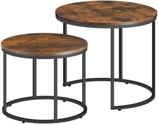 Valora runder Couchtisch, 2er-Set | Rustikale Tischplatte mit schwarzen Beinen