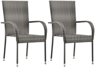 vidaXL Gartenstühle Stapelbar 2 Stk. Grau Poly Rattan 46464