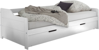 Bett >Jesse< 2x 90x200cm Liegefläche, Kiefer weiß teilmassiv - 203,6x60x97cm BxHxT