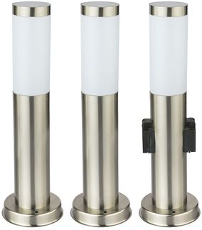 3er Set Stehleuchten für den Garten mit Steckdosen