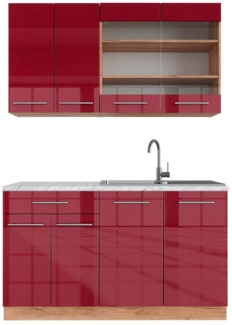 Singleküche Fame-Line Bordeaux Hochglanz/Goldkraft Eiche 140 cm , AP Marmor Vicco