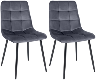 CLP 2er Set Esszimmerstuhl Tilde gepolstert mit Rückenlehne bis 150 kg belastbar,dunkelgrau Samt