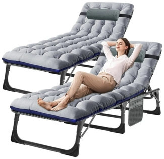 Meulbaty Klappbett Klappbar Sonnen Liege für Balkon/Garten, mit Auflage und Seitentasche (2-St) mit 5-stufiges Verstellmechanismus und 2.3-3cm Matratze