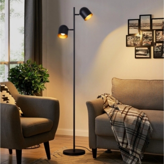 ZMH Stehlampe Wohnzimmer 2 Flammig Schwarz Gold E14 Retro Standlampe Schlafzimmer, Einfache Installation, ohne Leuchtmittel, Schwenkbar 350° Standleuchte Vintage Leselampe Metall
