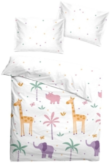 soma Babybettwäsche Renforcé Baby Wende-Bettwäsche 100x135 cm – Safari weiß / Punkte bunt, Renforcé, 2 teilig, Safari-Motiv aus reiner Baumwolle warme winter weihnachtsbettwäsche