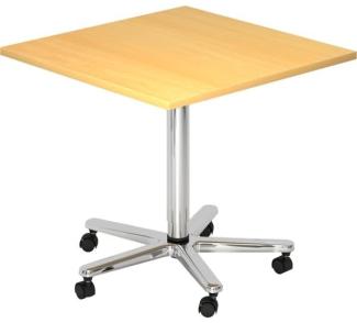 Säulenhubtisch, 80x80cm, Buche / Chrom