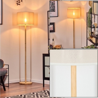 hofstein Stehlampe Stehlampe mit Holzfuß und Schirm aus Stoff, ohne Leuchtmittel, Boho-Style, skandinavisches Design (40 cm), Fußschalter, 1 x E27
