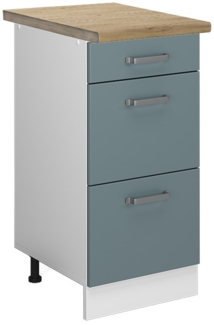 Küchenunterschrank R-Line Blau-Grau 40 cm mit Schubladen, AP Eiche Vicco