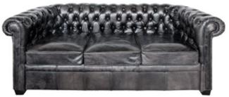 Casa Padrino Luxus Chesterfield Büffelleder Sofa Vintage Schwarz 222x92 x H. 73 cm