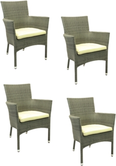 4x KONWAY® MILANO Stapelsessel quarz + Sitzkissen Polyrattan Garten Stuhl Set