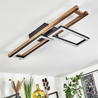 hofstein Deckenleuchte »Spartimento« Deckenlampe aus Metall/Holz in Schwarz/Natur/Weiß, 3000 Kelvin, 850 Lumen, LEDverstellbar, mit Holzrahmen