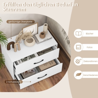 Kommode mit 2 Schubladen Schubladenschrank stapelbar Sideboard aus Holz 60 x 34 x 38 cm Weiß
