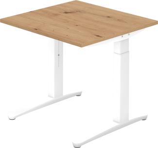 bümö® Design Schreibtisch XB-Serie höhenverstellbar, Tischplatte 80 x 80 cm in Asteiche, Gestell in weiß