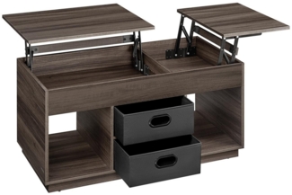Vasagle Couchtisch, höhenverstellbarer Wohnzimmertisch, 2 Schubladen und versteckte Fächer, Kaffeetisch, offene Fächer, für Wohnzimmer, Homeoffice, aschbraun