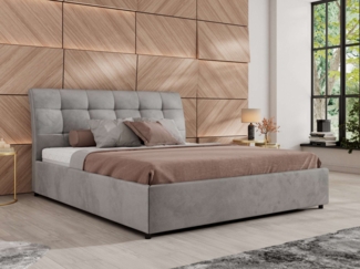 Polsterbett mit Lattenrost Gasfeder Doppelbett GALA CLASSIC gepolstert Kopfteil Bettkasten Multipocket Matratze - 160x200 cm - Hellgrau Velvet - ELORI LUX