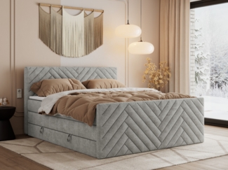 Boxspringbett mit zwei Matratzen und Bettkästen, Doppelbett, Multipocket-Matratzen, mit Fußteil - PARIS KING DUO, Hellgrau, 180x200 cm, Stoff, H4