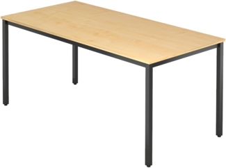 bümö Multifunktionstisch Ahorn, Tisch 160 x 80 cm, Tischfuß vierkant in schwarz - einfacher Tisch, Besprechungstisch System D-Serie, Konferenztisch, Meetingtisch, Mehrzwecktisch, Pausentisch, DQ16-3-D