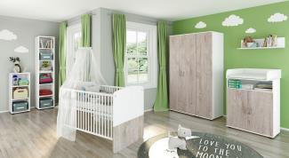 Hanna Set 10: best. aus Babybett, Kommode, Wickelaufsatz, Wandboard, Regal mit 3 Fächern, Regal mit 6 Fächern und Kleiderschrank 3-trg.