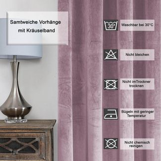 Haus und Deko Gardine Samt Vorhänge 2er Set Kräuselband Verdunkelung 140x145 cm Samt weich (2 St), Kräuselband, Polyester
