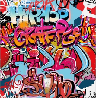 Bilderdepot24 Schiebegardine modern Flächenvorhang blickdicht HipHop Graffiti, (4 St), halbtransparent, Kinderzimmer große Flächengardine lichtdurchlässig als Klemm-System