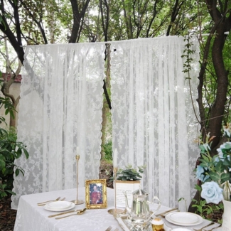BTTO V&G Vorhang Weiße Spitze Vorhang Blumen Stickerei Voile Vorhang,Stangentaschen, (2 St), Transparent Gardinen, Vorhang Raffhalter Wohnzimmer Schlafzimmer Küche