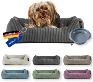 Rohrschneider Tierbett Hundebett Cord für kleine Hunde mit waschbarem Bezug inkl. Futternapf, antiruschbeschichtete Unterseite