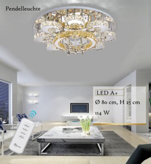 Eurotondisplay LED Deckenleuchte LED Pendelleuchte Kristall Fernbedienung Deckenleuchte Deckenlampen, LED fest integriert, Warmweiß bis Kaltweiß, Modern Kristall