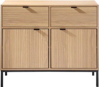 Casâme 'TARA' Kommode mit 2 Türen 2 Schubladen, Holzeffekt - L90 x H79 cm - Helles Holz
