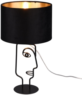LED Tischleuchte, Metall, schwarz, Stoff, Gesicht-Design, H 42cm