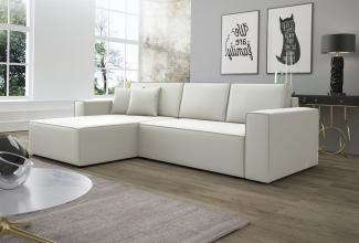 Ecksofa Schlafsofa Sofa CONOR Kunstleder Weiss Ottomane Links