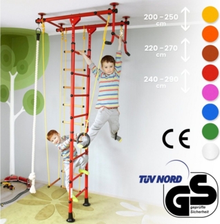 NiroSport Sprossenwand für Kinderzimmer M1 aufbau ohne bohrungen Made in Germany Metallsprossen Blau Raumhöhe 200 - 250 cm