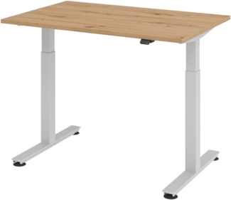 bümö elektrisch höhenverstellbarer Schreibtisch Asteiche 120x80 cm, Gestell: Silber - Büroschreibtisch höhenverstellbar elektrisch, elektrischer Bürotisch & Gaming Tisch, Stehschreibtisch, XMST-12-R-S