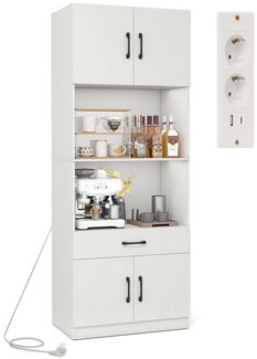 COSTWAY Küchenbuffet mit Ladestation Vorratsschrank hoch mit verstellbarem Regal