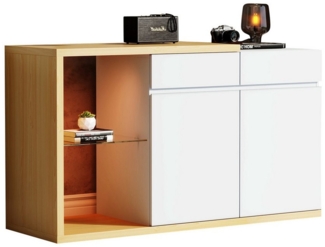 REDOM Sideboard LED Kommode Anrichte Beistelltisch (Kommode, Anrichte, Wohnzimmerschrank, Eckschranke, 1 St, 2 Türen, 2 Schubladen, 2 offene Fächer), mit LED-Beleuchtung