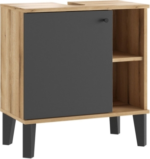 INOSIGN Waschbeckenunterschrank Oslo, Waschtisch mit Knopfgriff, Badschrank im skandinavischen Design in der Türfarbe Weiß oder Grau verfügbar, ausreichend Stauraum