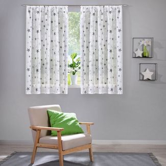 heimtexland Vorhang Deko Gardine Leinen-Optik durchscheinend Sterne (1 St), Kräuselband, transparent, Polyester, Kinderzimmer I Natur I Seitenschal I Universalschienenband