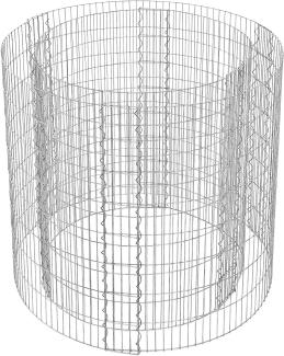 Gabione, rund, 90 x 80 cm (Ø x H) Gabionenkorb, Steinkorb aus Metall, 2,5 x 10 cm engmaschiges Gitter, Drahtzaun aus verzinktem Stahl, rostfrei, silbern GGB879