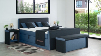 Meisterbetten Boxspringbett Amos 160x200 in W-Blue in W-Black, Matratzenbezug Nano, Ergoflex-Topper, mit Fussteil