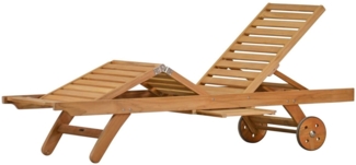 Kai Wiechmann Gartenliege Hochwertige Teak Sonnenliege mit Knick als stilvolle Relaxliege, verstellbare Teak-Liege mit Rädern und Tablett