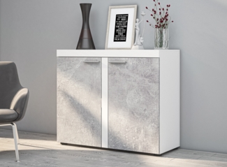AX LIVING Schmal Kommode Spacoro 2D Eleganz für Ihr Zuhause Weiß/Beton