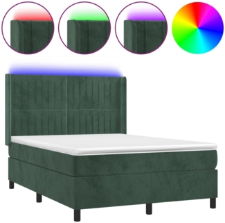 vidaXL Boxspringbett mit Matratze & LED Dunkelgrün 140x190 cm Samt 3139682