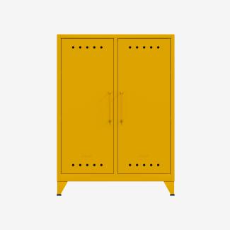 Bisley Fern Middle Sideboard, mit zwei festen Fachböden, aus hochwertigem, nachhaltigem Stahl hergestellt, 16 mm große Design Lüftungslöcher auf allen Türen, moderner und industrieller Flair, mit integrierten Füßen, H 1100 x B 800 x T 400 mm, Farbe sun...