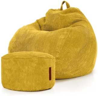 Green Bean© 2er Set Indoor XXL Sitzsack + Pouf "Scoop+Cord" mit EPS-Perlen Füllung - Fußhocker Hocker Sitzkissen Lounge Chair - Gelb