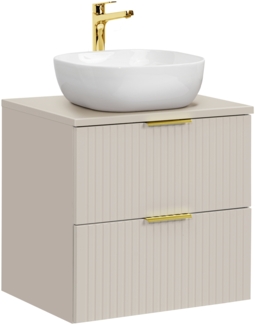 ADEL CASHMERE 60 cm großes Badmöbel-Set mit einer Waschtischplatte und einem Smile-Aufsatzwaschbecken (46x60cm), Kaschmir matt