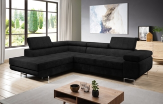 AX LIVING Couch L Form Kanya Schwarz 275cm mit Bettfunktion Stauraum L