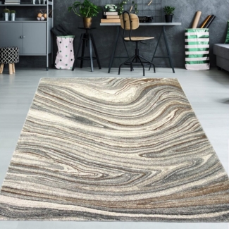 TeppichHome24 Teppich Designerteppich flüssiger Marmor creme braun, rechteckig